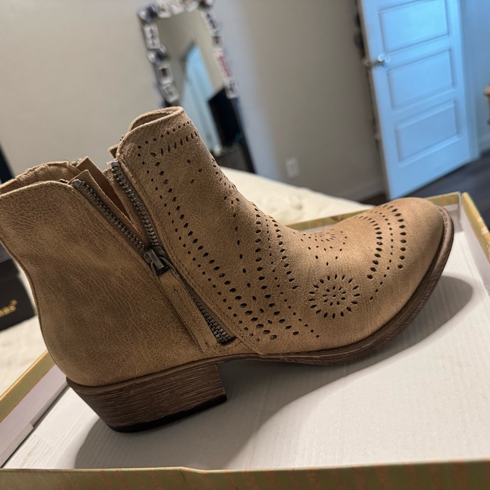 Tan Perforated Ankle Boots